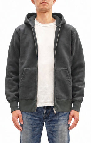 Barns Outfitters Men's COZUN Vintage-Inspired Long-Sleeve Zip-Up Hoodie, Medium-Weight 100% Cotton Brushed Fleece, Hooded Sweatshirt with a Two-Way Zipper, Flatseam Construction, One-Wash, Made in Japan (BR-3010 RD, 19 Faded Black)