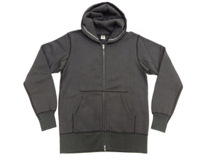 Barns Outfitters Men's COZUN Vintage-Inspired Long-Sleeve Zip-Up Hoodie, Medium-Weight 100% Cotton Brushed Fleece, Hooded Sweatshirt with a Two-Way Zipper, Flatseam Construction, One-Wash, Made in Japan (BR-3010 RD, 19 Faded Black)
