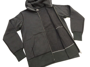 Barns Outfitters Men's COZUN Vintage-Inspired Long-Sleeve Zip-Up Hoodie, Medium-Weight 100% Cotton Brushed Fleece, Hooded Sweatshirt with a Two-Way Zipper, Flatseam Construction, One-Wash, Made in Japan (BR-3010 RD, 19 Faded Black)
