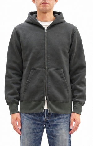 Barns Outfitters Men's COZUN Vintage-Inspired Long-Sleeve Zip-Up Hoodie, Medium-Weight 100% Cotton Brushed Fleece, Hooded Sweatshirt with a Two-Way Zipper, Flatseam Construction, One-Wash, Made in Japan (BR-3010 RD, 19 Faded Black)