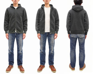 Barns Outfitters Men's COZUN Vintage-Inspired Long-Sleeve Zip-Up Hoodie, Medium-Weight 100% Cotton Brushed Fleece, Hooded Sweatshirt with a Two-Way Zipper, Flatseam Construction, One-Wash, Made in Japan (BR-3010 RD, 19 Faded Black)