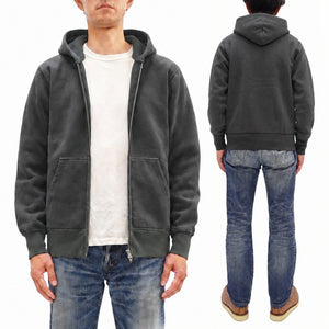 Barns Outfitters Men's COZUN Vintage-Inspired Long-Sleeve Zip-Up Hoodie, Medium-Weight 100% Cotton Brushed Fleece, Hooded Sweatshirt with a Two-Way Zipper, Flatseam Construction, One-Wash, Made in Japan (BR-3010 RD, 19 Faded Black)