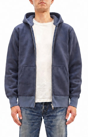 Barns Outfitters Men's COZUN Vintage-Inspired Long-Sleeve Zip-Up Hoodie, Medium-Weight 100% Cotton Brushed Fleece, Hooded Sweatshirt with a Two-Way Zipper, Flatseam Construction, One-Wash, Made in Japan (BR-3010 RD, 29 Faded Navy)