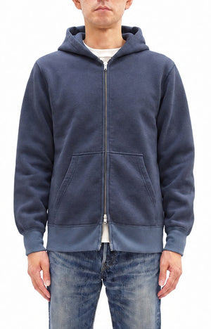 Barns Outfitters Men's COZUN Vintage-Inspired Long-Sleeve Zip-Up Hoodie, Medium-Weight 100% Cotton Brushed Fleece, Hooded Sweatshirt with a Two-Way Zipper, Flatseam Construction, One-Wash, Made in Japan (BR-3010 RD, 29 Faded Navy)