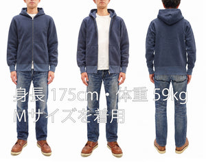 Barns Outfitters Men's COZUN Vintage-Inspired Long-Sleeve Zip-Up Hoodie, Medium-Weight 100% Cotton Brushed Fleece, Hooded Sweatshirt with a Two-Way Zipper, Flatseam Construction, One-Wash, Made in Japan (BR-3010 RD, 29 Faded Navy)