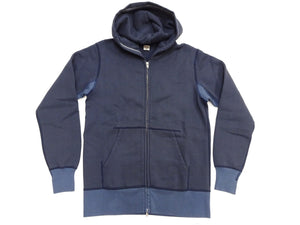 Barns Outfitters Men's COZUN Vintage-Inspired Long-Sleeve Zip-Up Hoodie, Medium-Weight 100% Cotton Brushed Fleece, Hooded Sweatshirt with a Two-Way Zipper, Flatseam Construction, One-Wash, Made in Japan (BR-3010 RD, 29 Faded Navy)