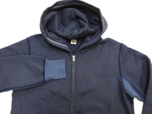 Barns Outfitters Men's COZUN Vintage-Inspired Long-Sleeve Zip-Up Hoodie, Medium-Weight 100% Cotton Brushed Fleece, Hooded Sweatshirt with a Two-Way Zipper, Flatseam Construction, One-Wash, Made in Japan (BR-3010 RD, 29 Faded Navy)