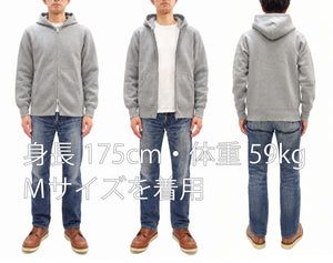Barns Outfitters Men's COZUN Vintage-Inspired Long-Sleeve Zip-Up Hoodie, Medium-Weight 100% Cotton Brushed Fleece, Hooded Sweatshirt with a Two-Way Zipper, Flatseam Construction, One-Wash, Made in Japan (BR-3010 RD, 15 Gray)