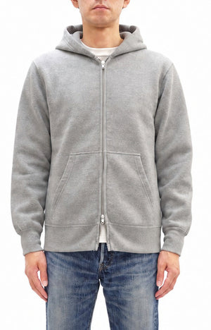 Barns Outfitters Men's COZUN Vintage-Inspired Long-Sleeve Zip-Up Hoodie, Medium-Weight 100% Cotton Brushed Fleece, Hooded Sweatshirt with a Two-Way Zipper, Flatseam Construction, One-Wash, Made in Japan (BR-3010 RD, 15 Gray)