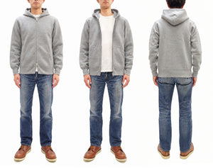Barns Outfitters Men's COZUN Vintage-Inspired Long-Sleeve Zip-Up Hoodie, Medium-Weight 100% Cotton Brushed Fleece, Hooded Sweatshirt with a Two-Way Zipper, Flatseam Construction, One-Wash, Made in Japan (BR-3010 RD, 15 Gray)