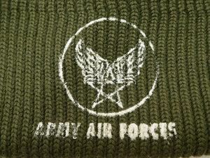 Buzz Rickson Watch Cap Men's Wool Winter Knit Hat USAAF A-4 Mechanics Cap with Stencil BR02756 Olive