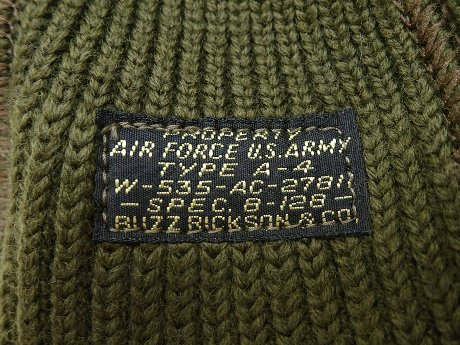 Buzz Rickson Watch Cap Men's Wool Winter Knit Hat USAAF A-4 Mechanics Cap with Stencil BR02756 Olive