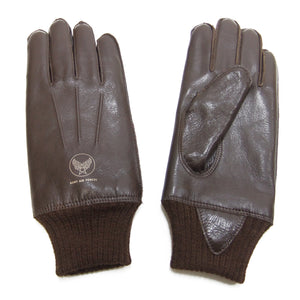Buzz Rickson Men's Type A-10 Leather Gloves - U.S. Army Air Forces Reproduction - Made in Japan - (BR02835 02 Brown Leather with Brown Ribbed Knit Wrist Cuffs)