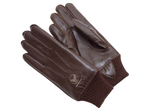 Buzz Rickson Men's Type A-10 Leather Gloves - U.S. Army Air Forces Reproduction - Made in Japan - (BR02835 02 Brown Leather with Brown Ribbed Knit Wrist Cuffs)