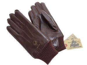 Buzz Rickson Men's Type A-10 Leather Gloves - U.S. Army Air Forces Reproduction - Made in Japan - (BR02835 02 Brown Leather with Brown Ribbed Knit Wrist Cuffs)