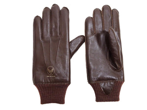 Buzz Rickson Men's Type A-10 Leather Gloves - U.S. Army Air Forces Reproduction - Made in Japan - (BR02835 02 Brown Leather with Brown Ribbed Knit Wrist Cuffs)