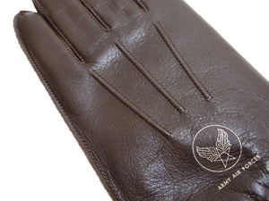 Buzz Rickson Men's Type A-10 Leather Gloves - U.S. Army Air Forces Reproduction - Made in Japan - (BR02835 02 Brown Leather with Brown Ribbed Knit Wrist Cuffs)