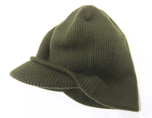 Buzz Rickson Jeep Cap - Men's Wool Knit Cap with Short Brim - Reproduction of U.S. Army M-1941 Radar Cap - Made in Japan (BR02874 Olive)