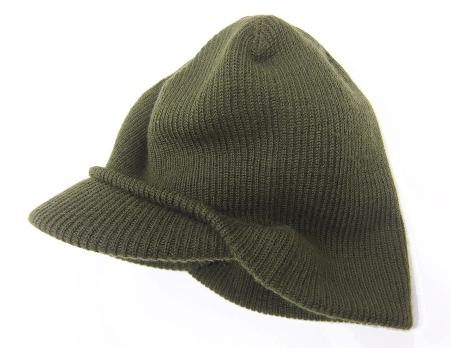 Buzz Rickson Jeep Cap - Men's Wool Knit Cap with Short Brim - Reproduction of U.S. Army M-1941 Radar Cap - Made in Japan (BR02874 Olive)