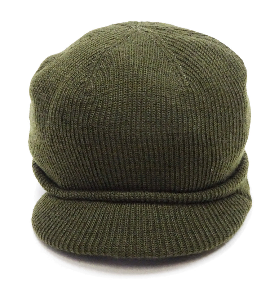 Buzz Rickson Jeep Cap - Men's Wool Knit Cap with Short Brim - Reproduction of U.S. Army M-1941 Radar Cap - Made in Japan (BR02874 Olive)