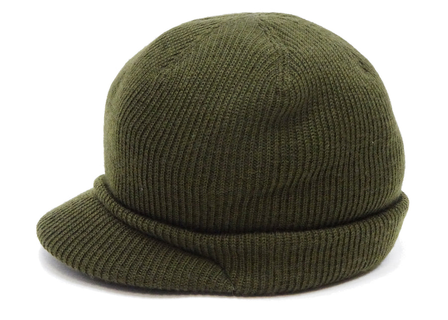 Buzz Rickson Jeep Cap - Men's Wool Knit Cap with Short Brim - Reproduction of U.S. Army M-1941 Radar Cap - Made in Japan (BR02874 Olive)