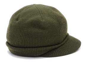 Buzz Rickson Jeep Cap - Men's Wool Knit Cap with Short Brim - Reproduction of U.S. Army M-1941 Radar Cap - Made in Japan (BR02874 Olive)
