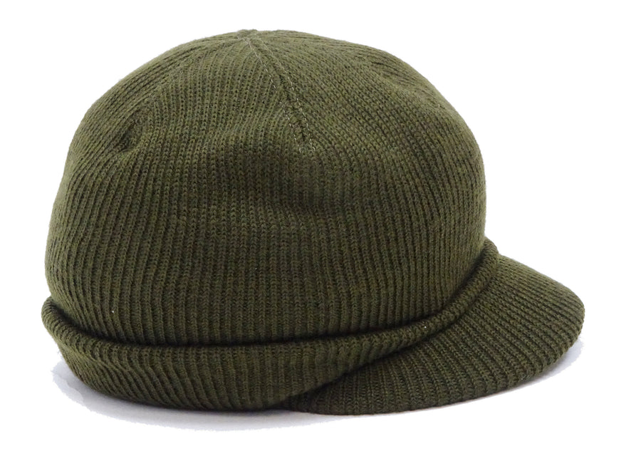 Buzz Rickson Jeep Cap - Men's Wool Knit Cap with Short Brim - Reproduction of U.S. Army M-1941 Radar Cap - Made in Japan (BR02874 Olive)