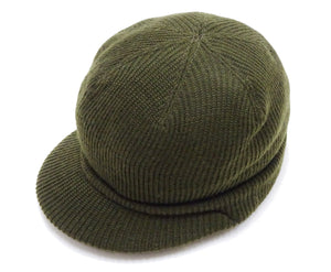 Buzz Rickson Jeep Cap - Men's Wool Knit Cap with Short Brim - Reproduction of U.S. Army M-1941 Radar Cap - Made in Japan (BR02874 Olive)