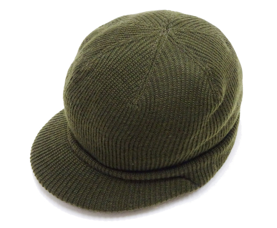 Buzz Rickson Jeep Cap - Men's Wool Knit Cap with Short Brim - Reproduction of U.S. Army M-1941 Radar Cap - Made in Japan (BR02874 Olive)