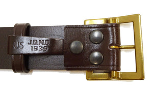 Buzz Rickson Men's U.S. Army 1939 Leather Garrison Belt Reproduction, Vegetable-Tanned Cowhide, 42 mm Wide, 3 mm Thick, Detachable Snap-On Square-Shaped Single-Prong Buckle (BR02901 138 Brown)
