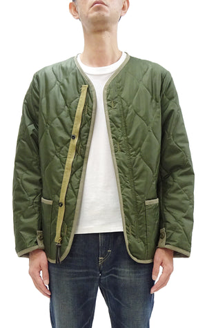 Buzz Rickson Collarless Nylon Quilted Jacket Men's Updated Version Inspired by the Design of the M-65 Field Jacket Liner BR14863 Olive