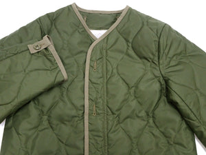 Buzz Rickson Collarless Nylon Quilted Jacket Men's Updated Version Inspired by the Design of the M-65 Field Jacket Liner BR14863 Olive