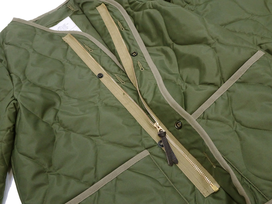 Buzz Rickson Collarless Nylon Quilted Jacket Men's Updated Version Inspired by the Design of the M-65 Field Jacket Liner BR14863 Olive