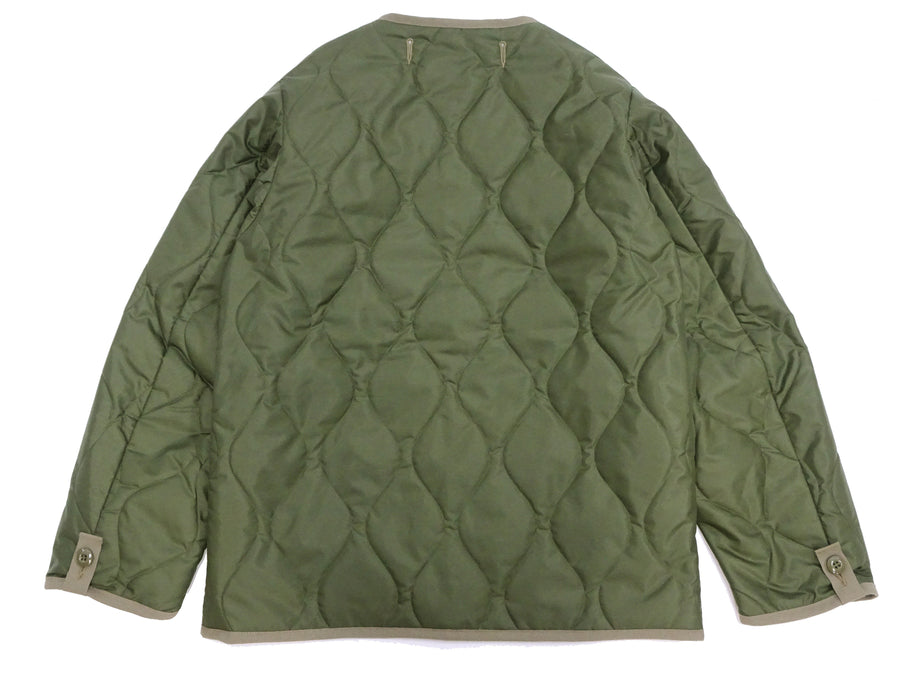 Buzz Rickson Collarless Nylon Quilted Jacket Men's Updated Version Inspired by the Design of the M-65 Field Jacket Liner BR14863 Olive