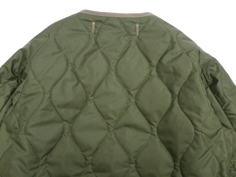 Buzz Rickson Collarless Nylon Quilted Jacket Men's Updated Version Inspired by the Design of the M-65 Field Jacket Liner BR14863 Olive