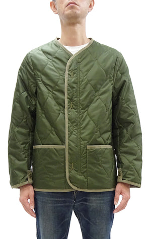 Buzz Rickson Collarless Nylon Quilted Jacket Men's Updated Version Inspired by the Design of the M-65 Field Jacket Liner BR14863 Olive