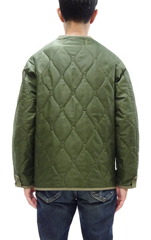 Buzz Rickson Collarless Nylon Quilted Jacket Men's Updated Version Inspired by the Design of the M-65 Field Jacket Liner BR14863 Olive