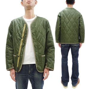 Buzz Rickson Collarless Nylon Quilted Jacket Men's Updated Version Inspired by the Design of the M-65 Field Jacket Liner BR14863 Olive