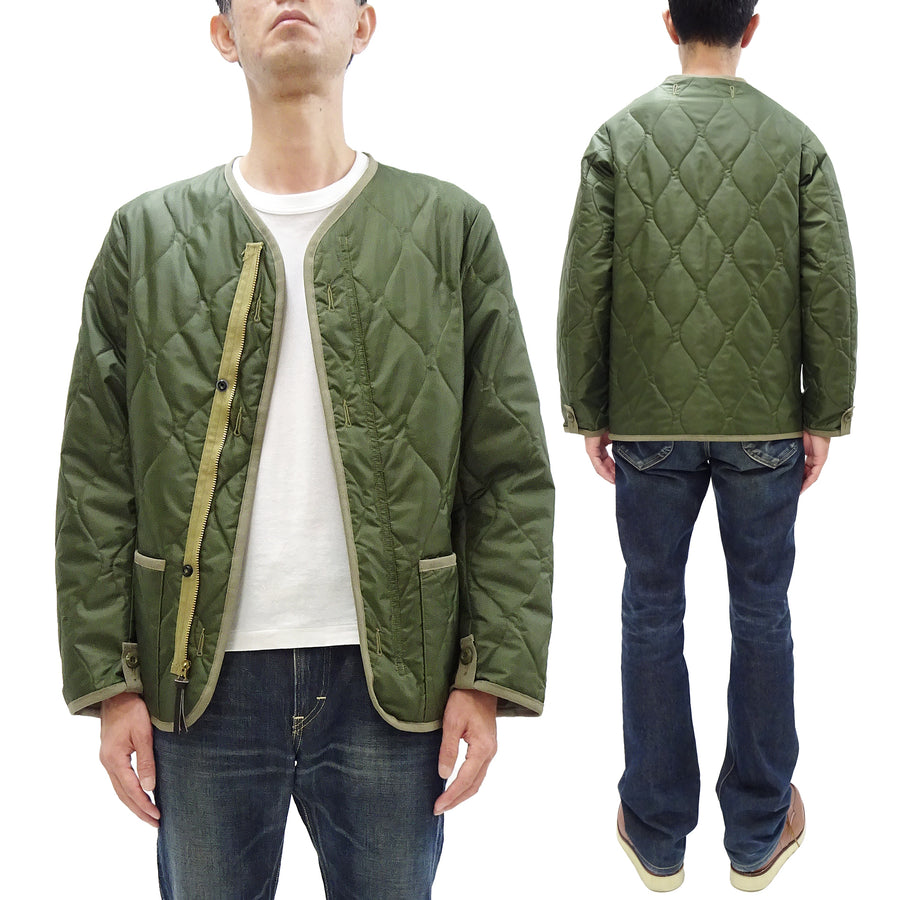 Buzz Rickson Collarless Nylon Quilted Jacket Men's Updated Version Inspired by the Design of the M-65 Field Jacket Liner BR14863 Olive