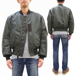 Buzz Rickson's Men's Type MA-1 "ALBERT TURNER & CO., INC." Reproduction Flight Jacket, Sage Green Heavy Nylon Twill, Wool-Cotton Pile Interlining, Made in Japan (BR14900)