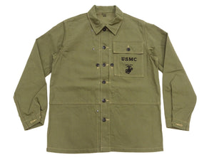 Buzz Rickson's Men's U.S. Marine Corps M-1944 (P-44) Reproduction Utility Jacket, 100% Cotton Herringbone Twill, Unlined, Relaxed Fit, Made in Japan (BR15123, 149 Olive)