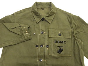 Buzz Rickson's Men's U.S. Marine Corps M-1944 (P-44) Reproduction Utility Jacket, 100% Cotton Herringbone Twill, Unlined, Relaxed Fit, Made in Japan (BR15123, 149 Olive)