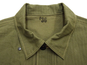 Buzz Rickson's Men's U.S. Marine Corps M-1944 (P-44) Reproduction Utility Jacket, 100% Cotton Herringbone Twill, Unlined, Relaxed Fit, Made in Japan (BR15123, 149 Olive)