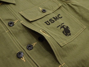Buzz Rickson's Men's U.S. Marine Corps M-1944 (P-44) Reproduction Utility Jacket, 100% Cotton Herringbone Twill, Unlined, Relaxed Fit, Made in Japan (BR15123, 149 Olive)