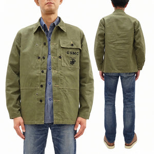 Buzz Rickson's Men's U.S. Marine Corps M-1944 (P-44) Reproduction Utility Jacket, 100% Cotton Herringbone Twill, Unlined, Relaxed Fit, Made in Japan (BR15123, 149 Olive)