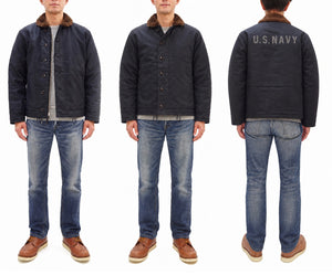 Buzz Rickson's Men's U.S. Navy N-1 Deck Jacket Reproduction, 100% Cotton Jungle Cloth Shell with Alpaca-Wool Pile Lining, Made in Japan (Toyo Enterprises BR15340, 01 Navy, NAVY DEPARTMENT DEMOTEX-ED)