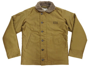Buzz Rickson's Men's U.S. Navy N-1 Deck Jacket Reproduction, 100% Cotton Jungle Cloth Shell with Alpaca-Wool Pile Lining, Made in Japan (Toyo Enterprises BR15345, 01 Khaki, NAVY DEPARTMENT DEMOTEX-ED)