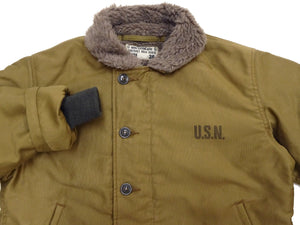 Buzz Rickson's Men's U.S. Navy N-1 Deck Jacket Reproduction, 100% Cotton Jungle Cloth Shell with Alpaca-Wool Pile Lining, Made in Japan (Toyo Enterprises BR15345, 01 Khaki, NAVY DEPARTMENT DEMOTEX-ED)