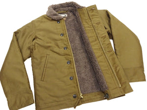 Buzz Rickson's Men's U.S. Navy N-1 Deck Jacket Reproduction, 100% Cotton Jungle Cloth Shell with Alpaca-Wool Pile Lining, Made in Japan (Toyo Enterprises BR15345, 01 Khaki, NAVY DEPARTMENT DEMOTEX-ED)