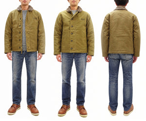 Buzz Rickson's Men's U.S. Navy N-1 Deck Jacket Reproduction, 100% Cotton Jungle Cloth Shell with Alpaca-Wool Pile Lining, Made in Japan (Toyo Enterprises BR15345, 01 Khaki, NAVY DEPARTMENT DEMOTEX-ED)